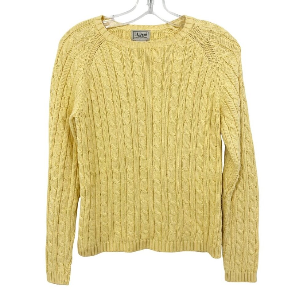 Vintage L.L. Bean Yellow Cable Knit Crewneck Pullover Sweater Preppy Size‎ Small
